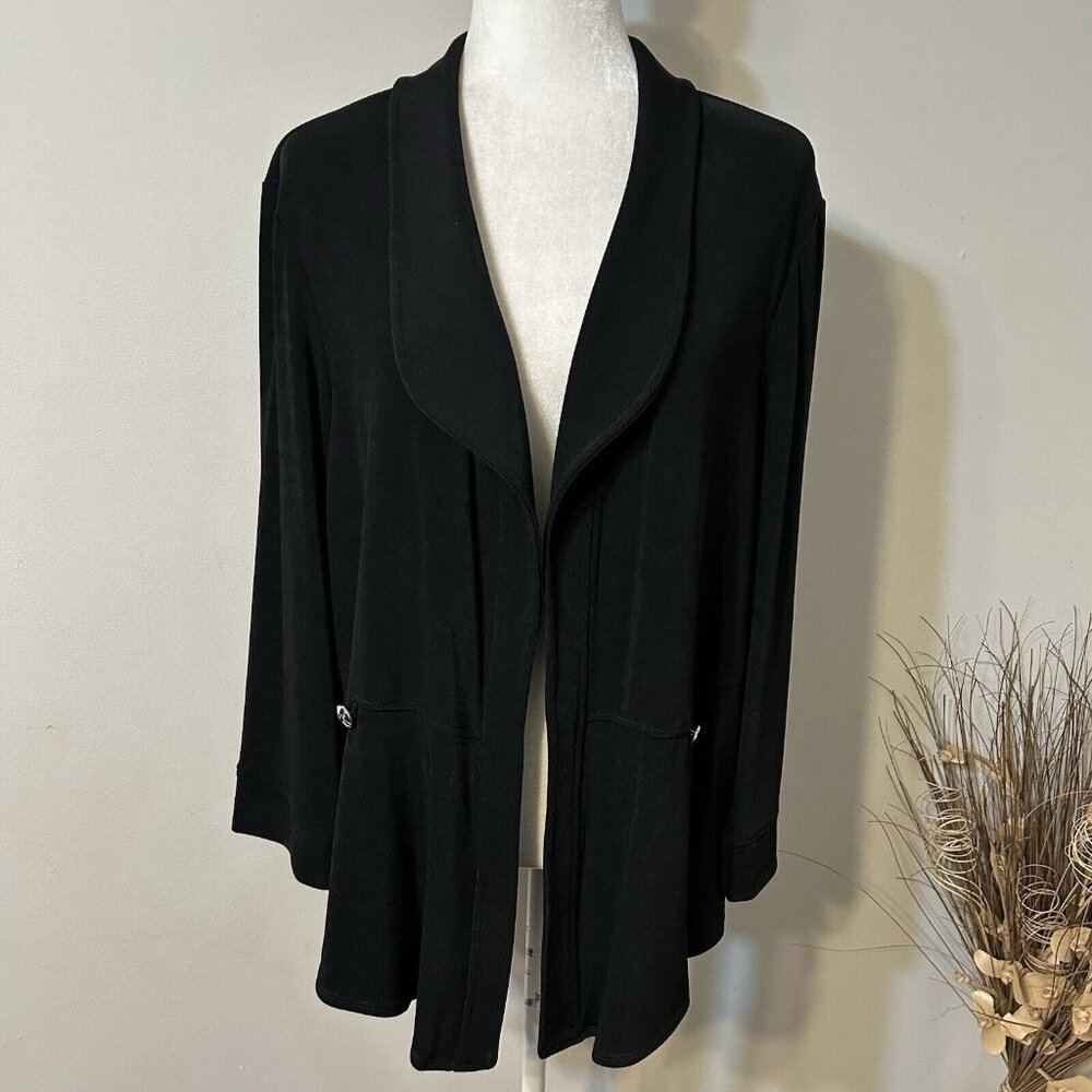 Picadilly Fashions Women Black Slinky Stretch Open Cardigan Long Sleeve Size XL